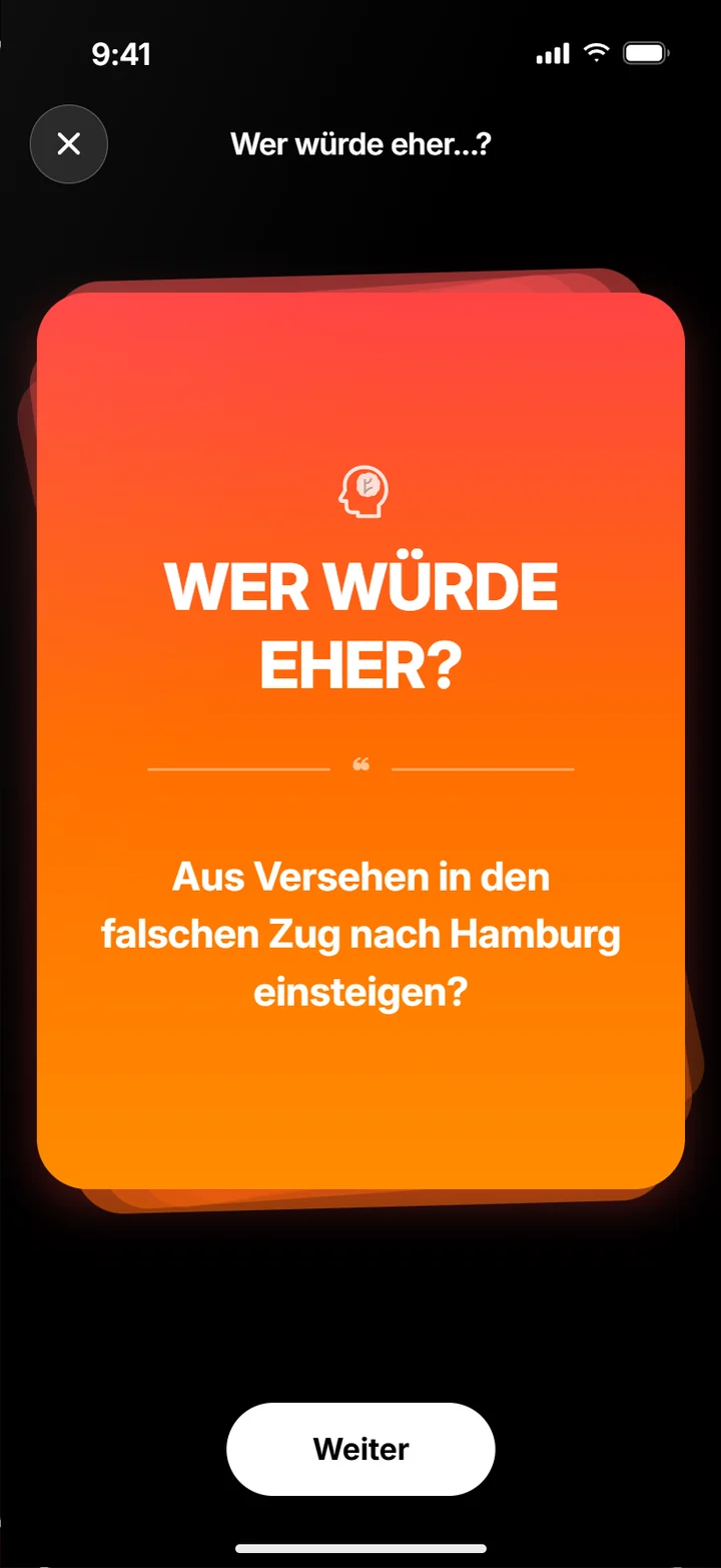 Wer würde eher …?: Ansicht aus der App